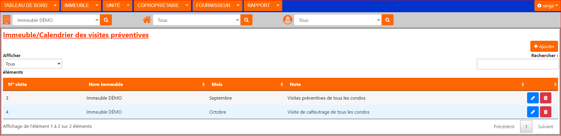 Calendrier des visites préventives
